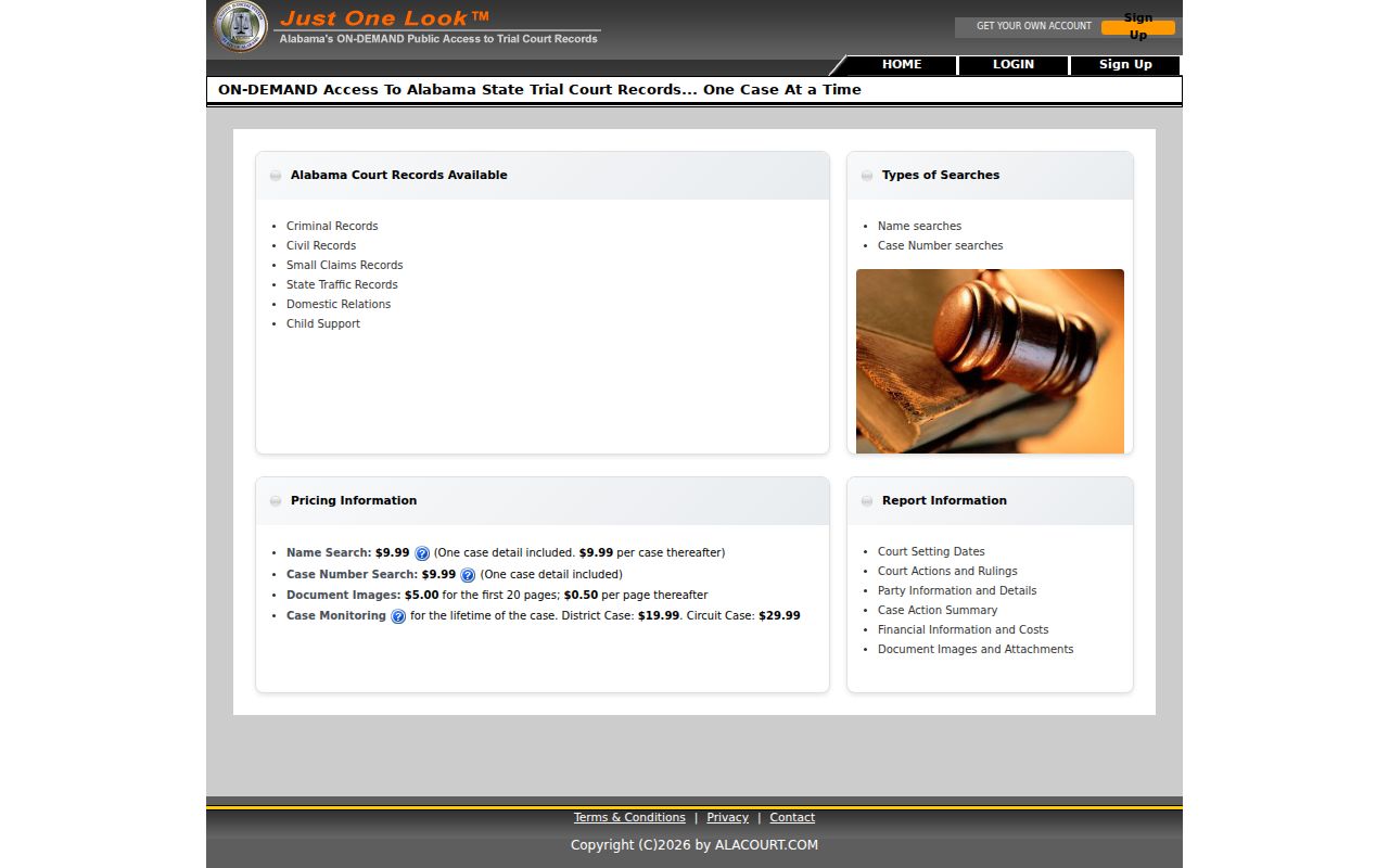 Coosa County court docket access through the Alabama trial court portal